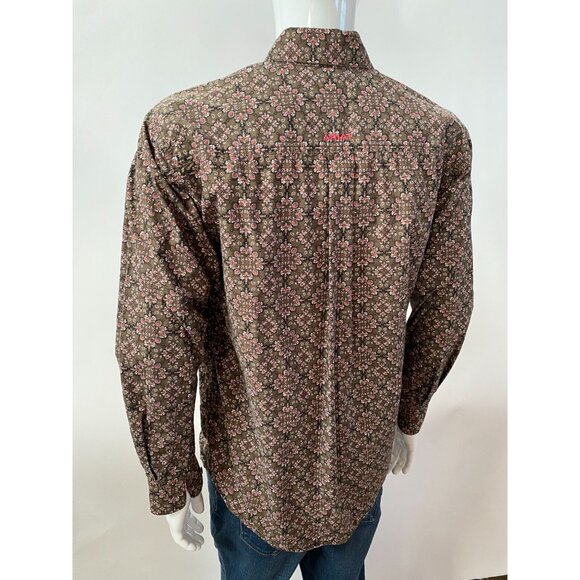 Ariat Mens M Brown & Pink Paisley Long Sleeve Western Pearl Snap Shirt - Picture 4 of 11